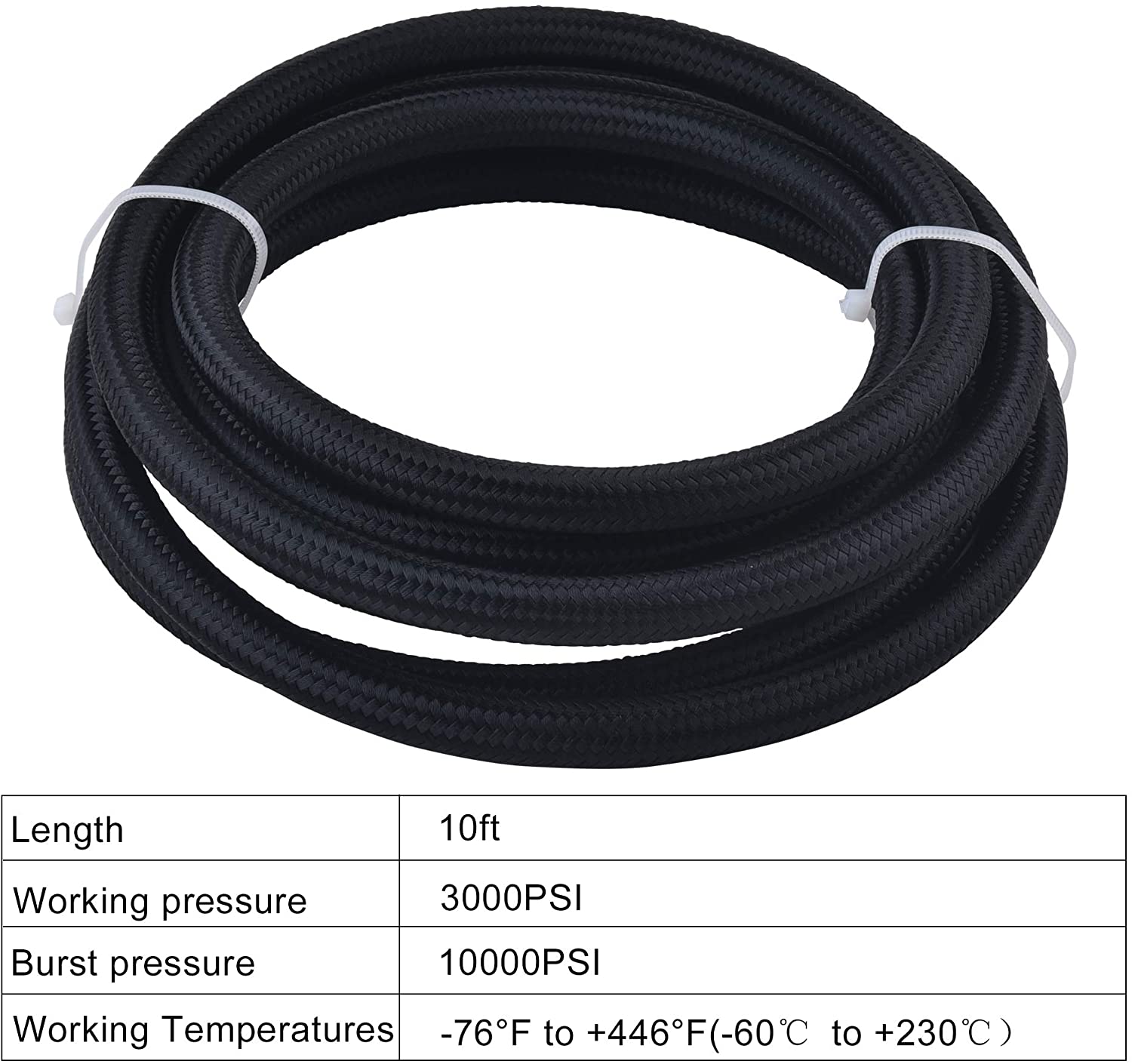 10FT 5/16" AN6 Black Nylon  Braided Ethanol Fuel Oil Gas Hose PTFE USA